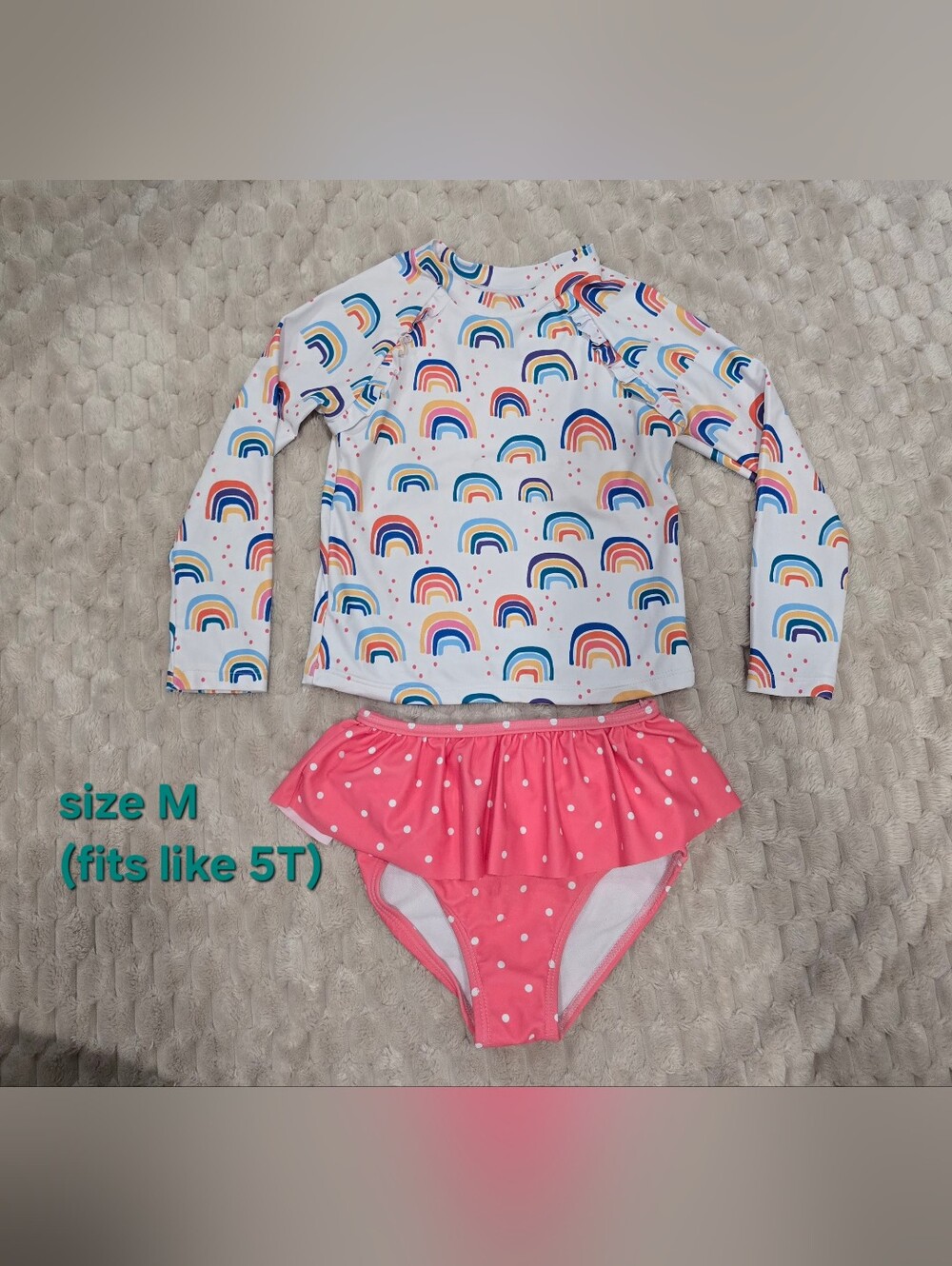 Kids Rainbow Rash Guard Set - White & Pink